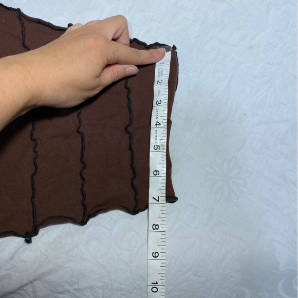 90’s Grunge Alt Asymmetrical Sleeve Crop Top Exposed Seam Ribbed Patchwork Shirt - Picture 3 of 5